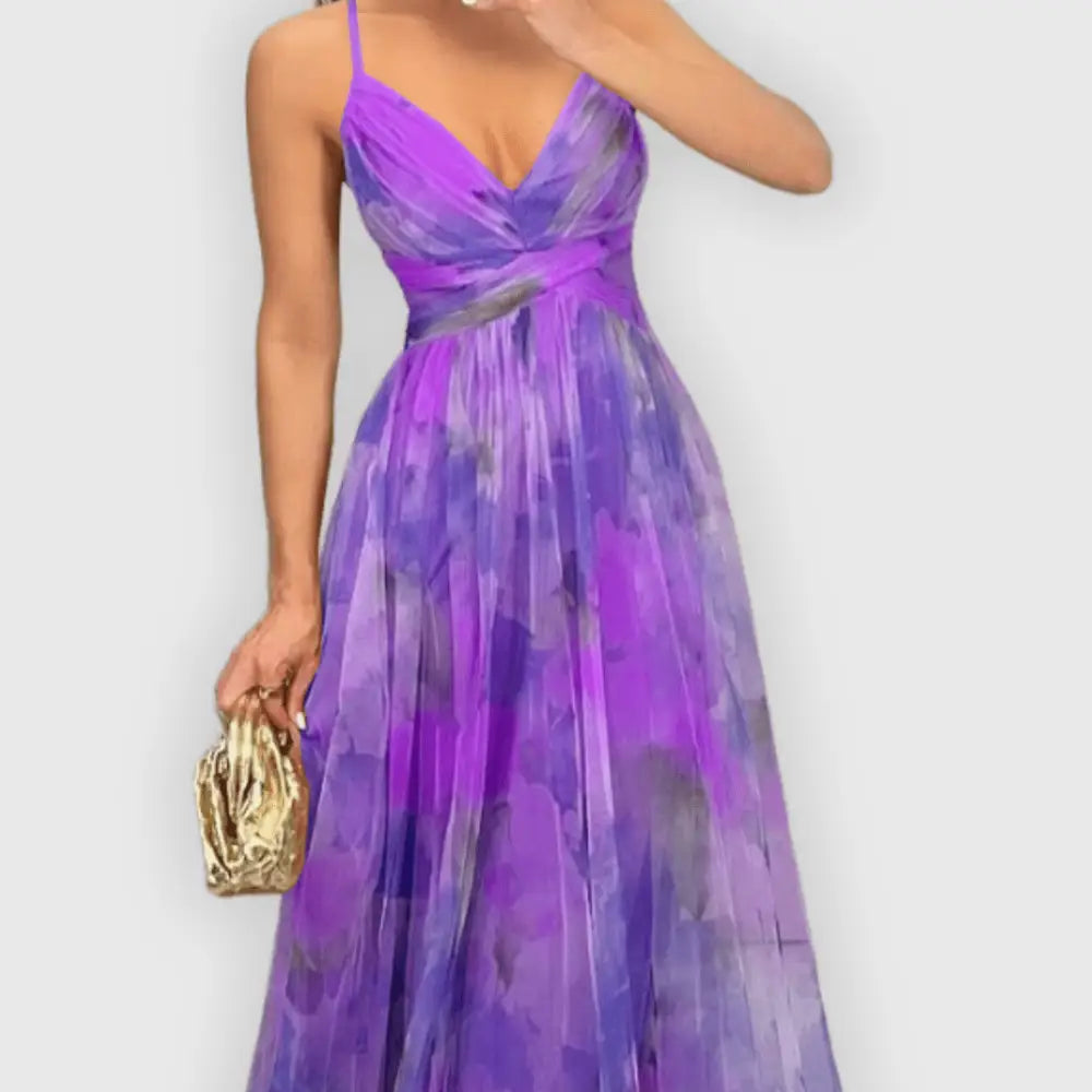 Claudia – Vestido Elegancia Floral Atemporal - Violeta / S - Vestidos