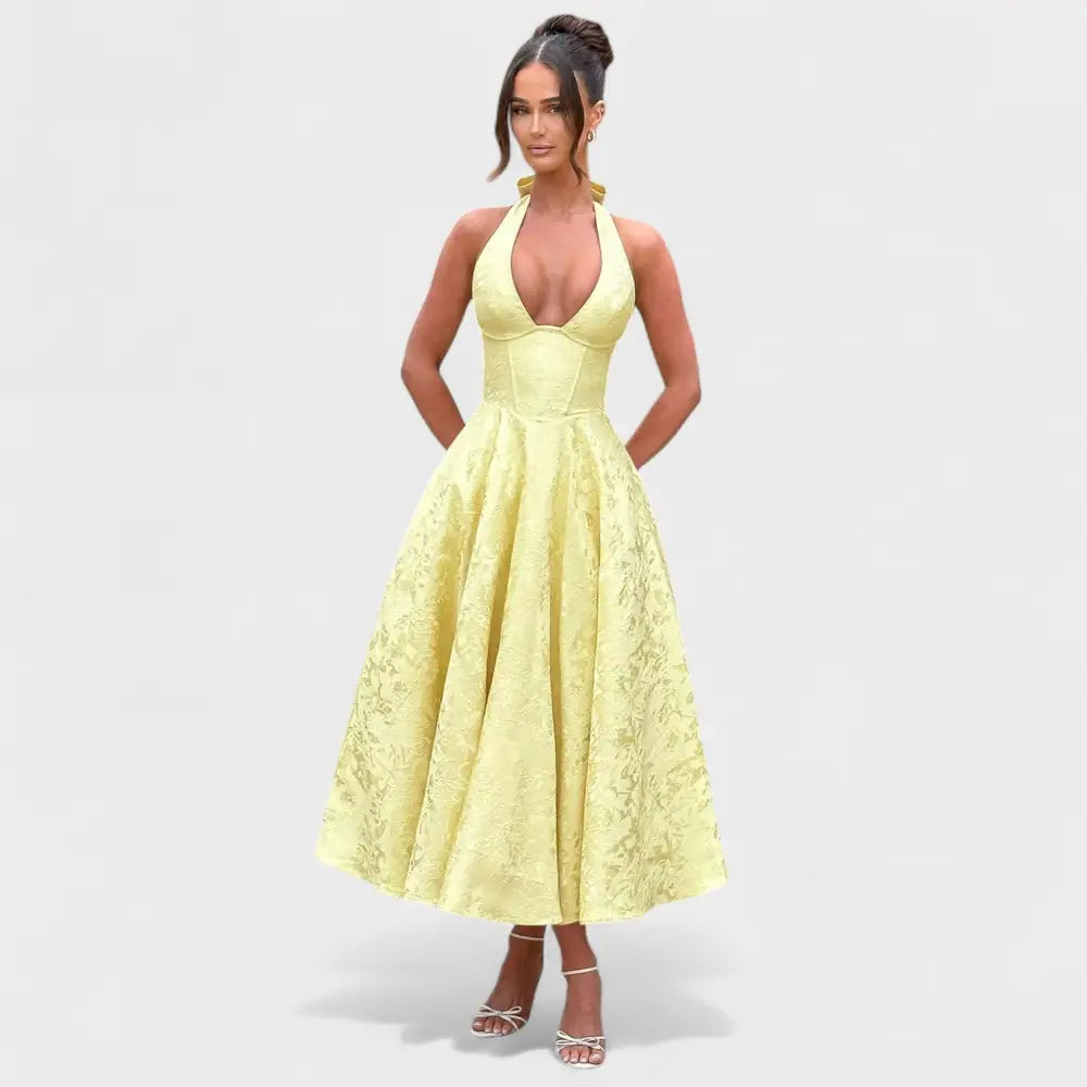 Claudia – Vestido Encanto Floral con Toque Romántico - Amarillo limón / XS - Vestidos