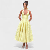 Claudia – Vestido Encanto Floral con Toque Romántico - Amarillo limón / XS - Vestidos