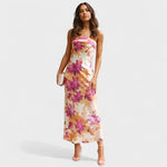 Elena – Vestido Brillo de Seda y Estilo - Rosa estampado / S - Vestidos