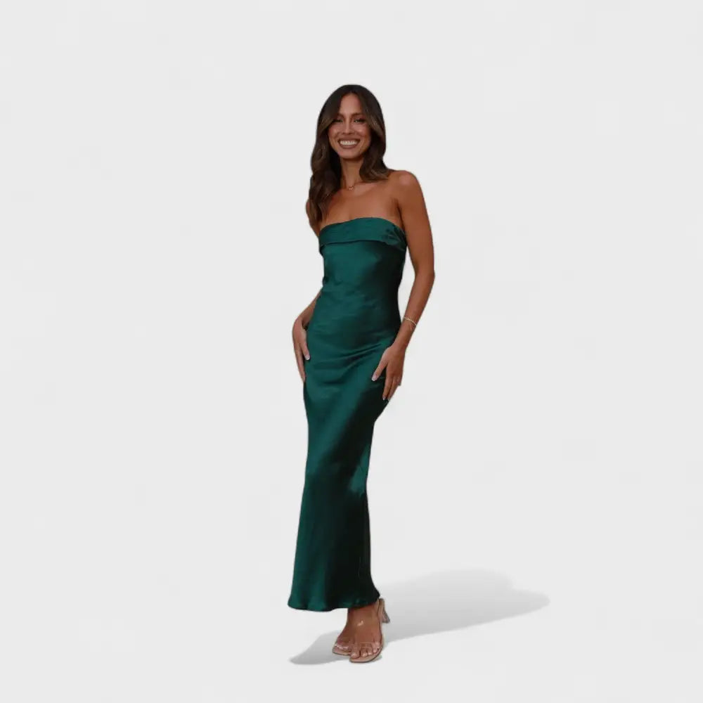 Elena – Vestido Brillo de Seda y Estilo - Verde oscuro / S - Vestidos