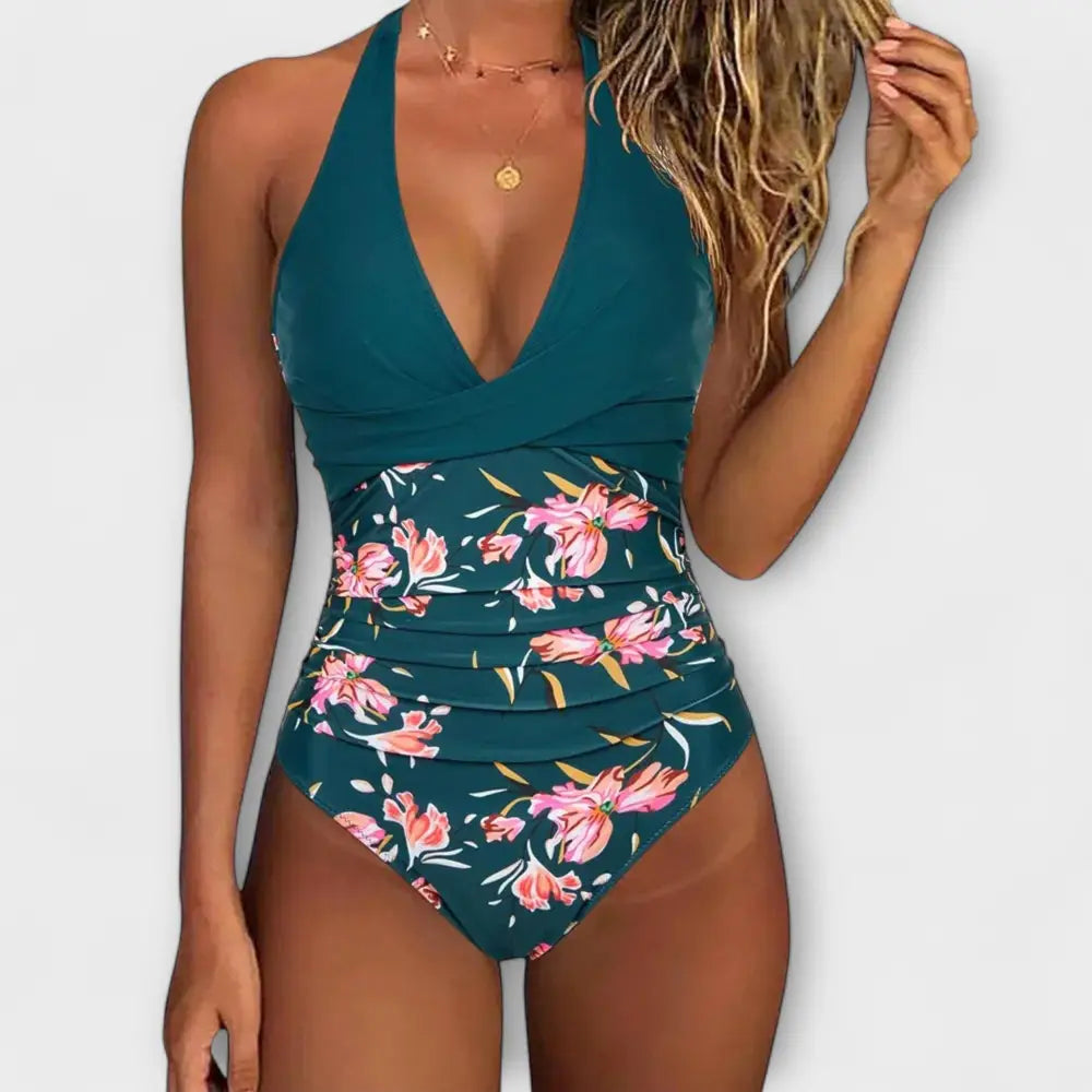Florencia – Traje de Baño Estilo Chic con Escote V - Tiefseegrün / S