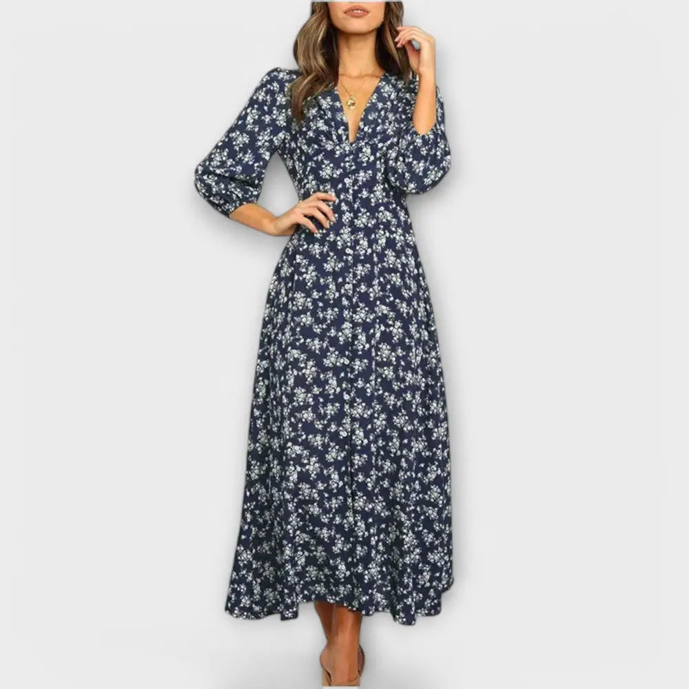 Gloria – Vestido Elegancia Floral Atemporal - Marineblaue / S - Vestidos