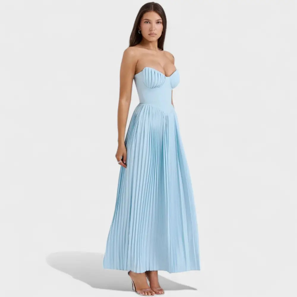 Isabella – Vestido Plisado Elegancia Atemporal - Azul / XS - Vestidos