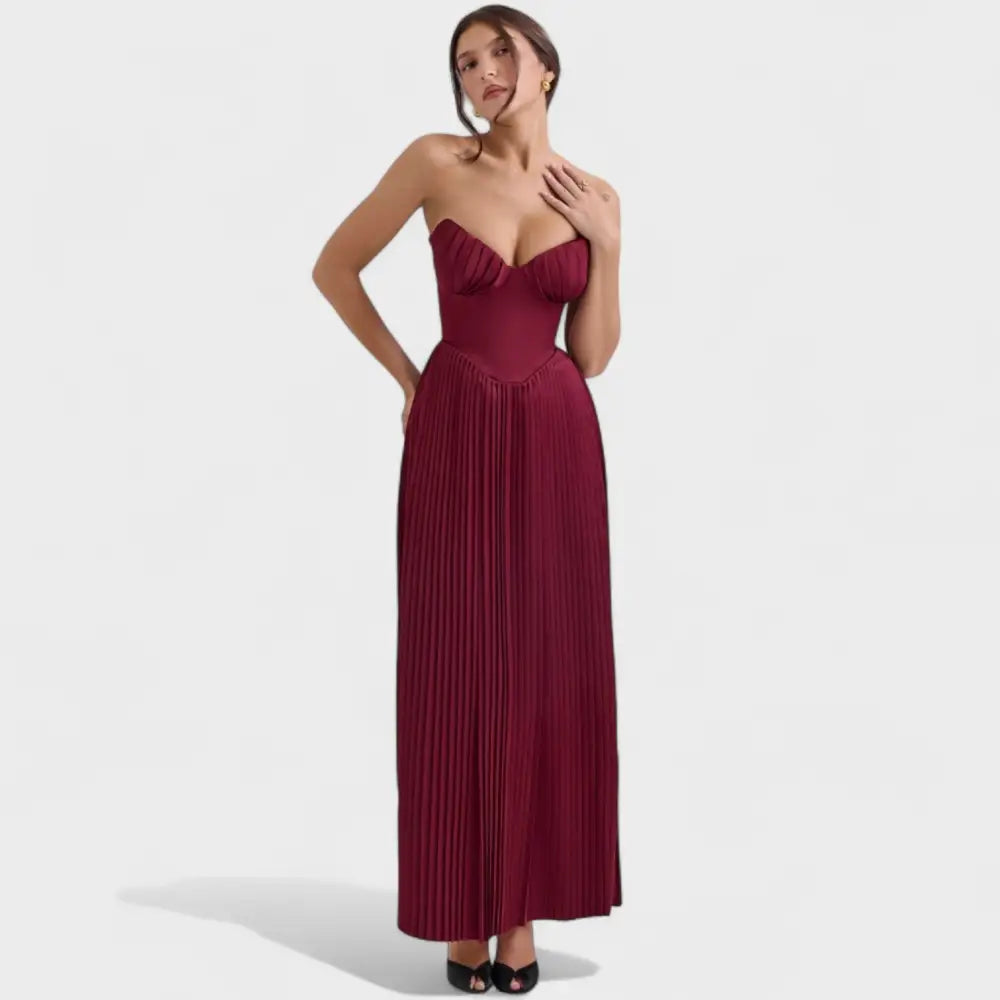 Isabella – Vestido Plisado Elegancia Atemporal - Burdeos / XS - Vestidos