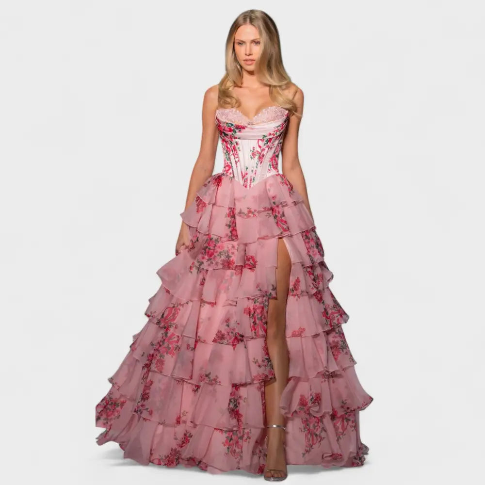 Isadora – Vestido Elegancia Floral Atemporal - Rosa / S - Vestidos