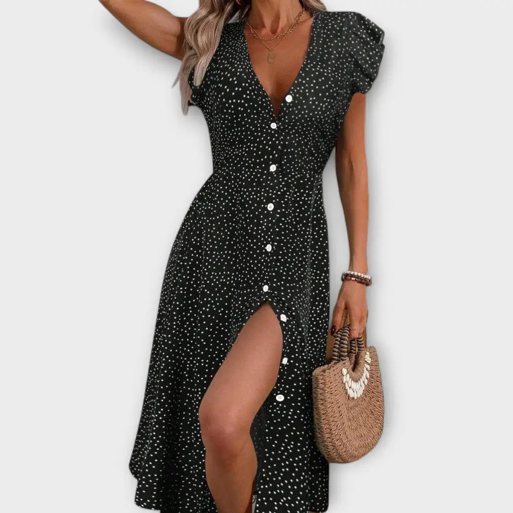 Lara – Vestido Encanto de Lunares Elegantes - Negro / S - Vestidos