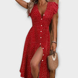 Lara – Vestido Encanto de Lunares Elegantes - Rojo / S - Vestidos