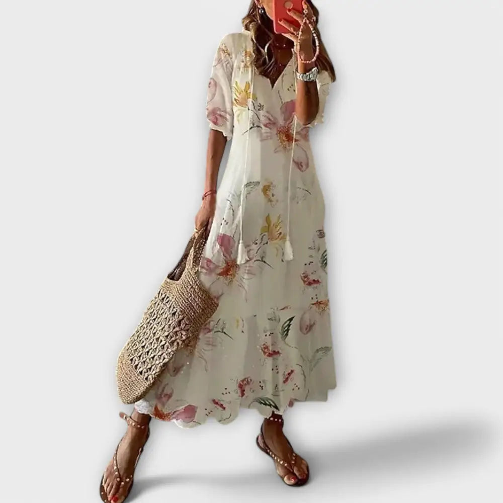 Lía – Vestido Bohemio Con Encanto Veraniego - Beige / XS - Vestidos