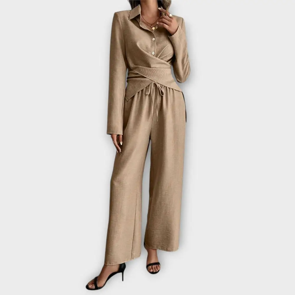 Livia – Conjunto Estilo Fresco y Chic - Khaki / S - CONJUNTOS