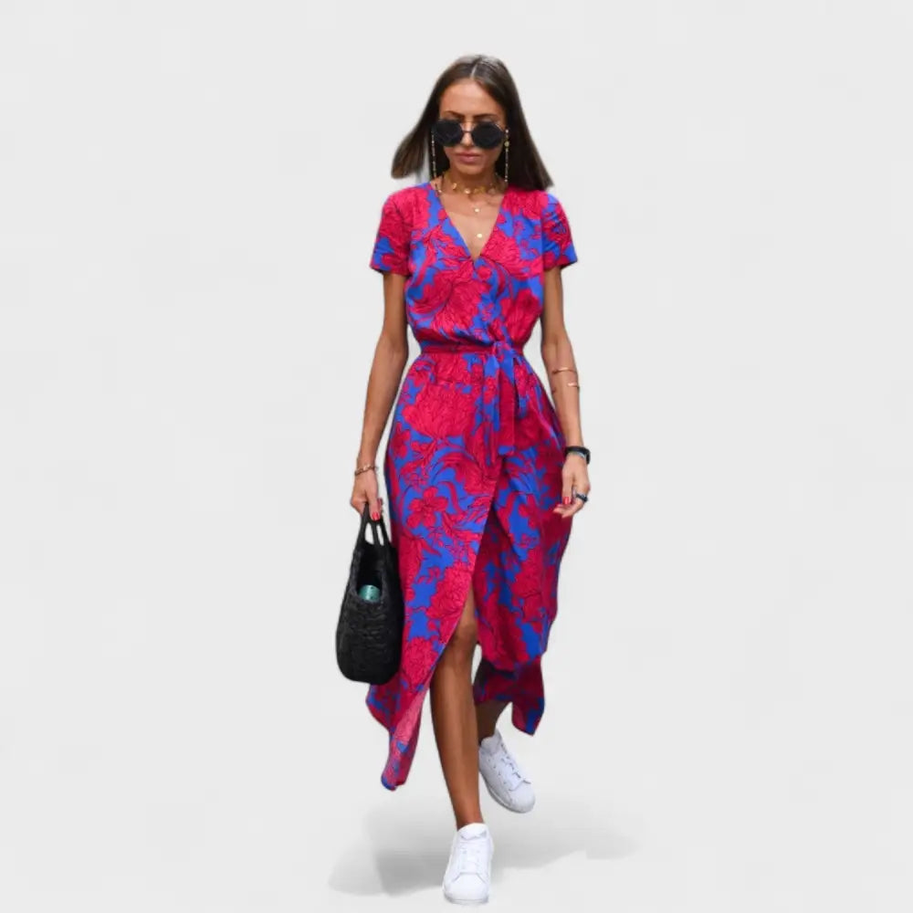 María – Vestido Encanto Floral Atemporal - Rojo/Azul / S - Vestidos