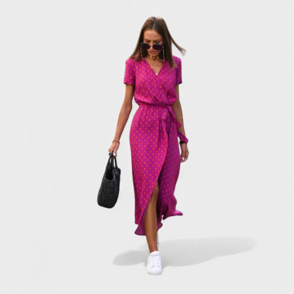 María – Vestido Encanto Floral Atemporal - Rosa con lunares / S - Vestidos