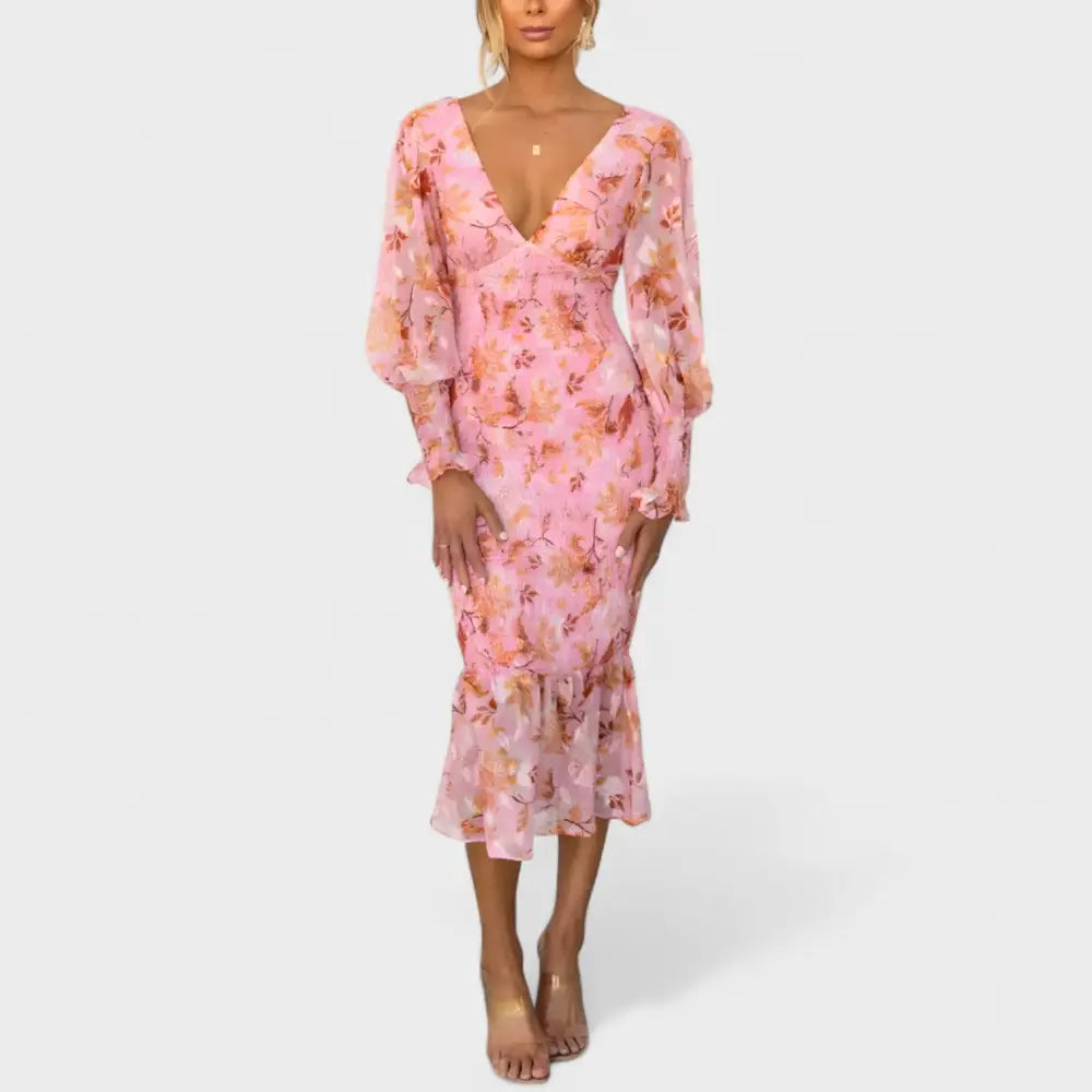 María – Vestido Encanto Floral Atemporal - Rosa / S - Vestidos