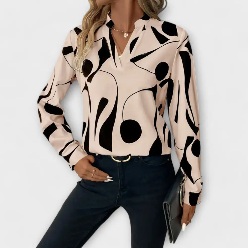 Marina – Blusa Toque Geométrico Sofisticado - Aprikose / XS - Marina – Blusa Toque Geométrico Sofisticado > Blouses > >