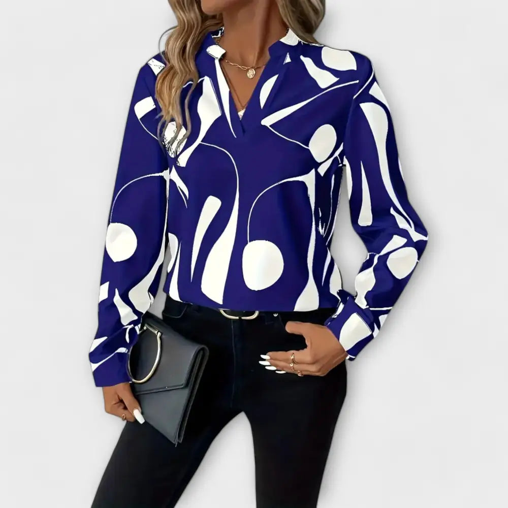 Marina – Blusa Toque Geométrico Sofisticado - Azul / XS - Marina – Blusa Toque Geométrico Sofisticado > Blouses > >