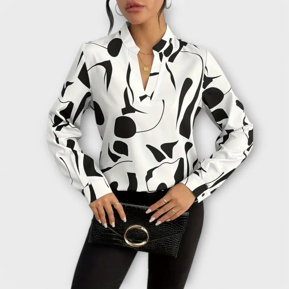 Marina – Blusa Toque Geométrico Sofisticado - Blanco / XS - Marina – Blusa Toque Geométrico Sofisticado > Blouses > >