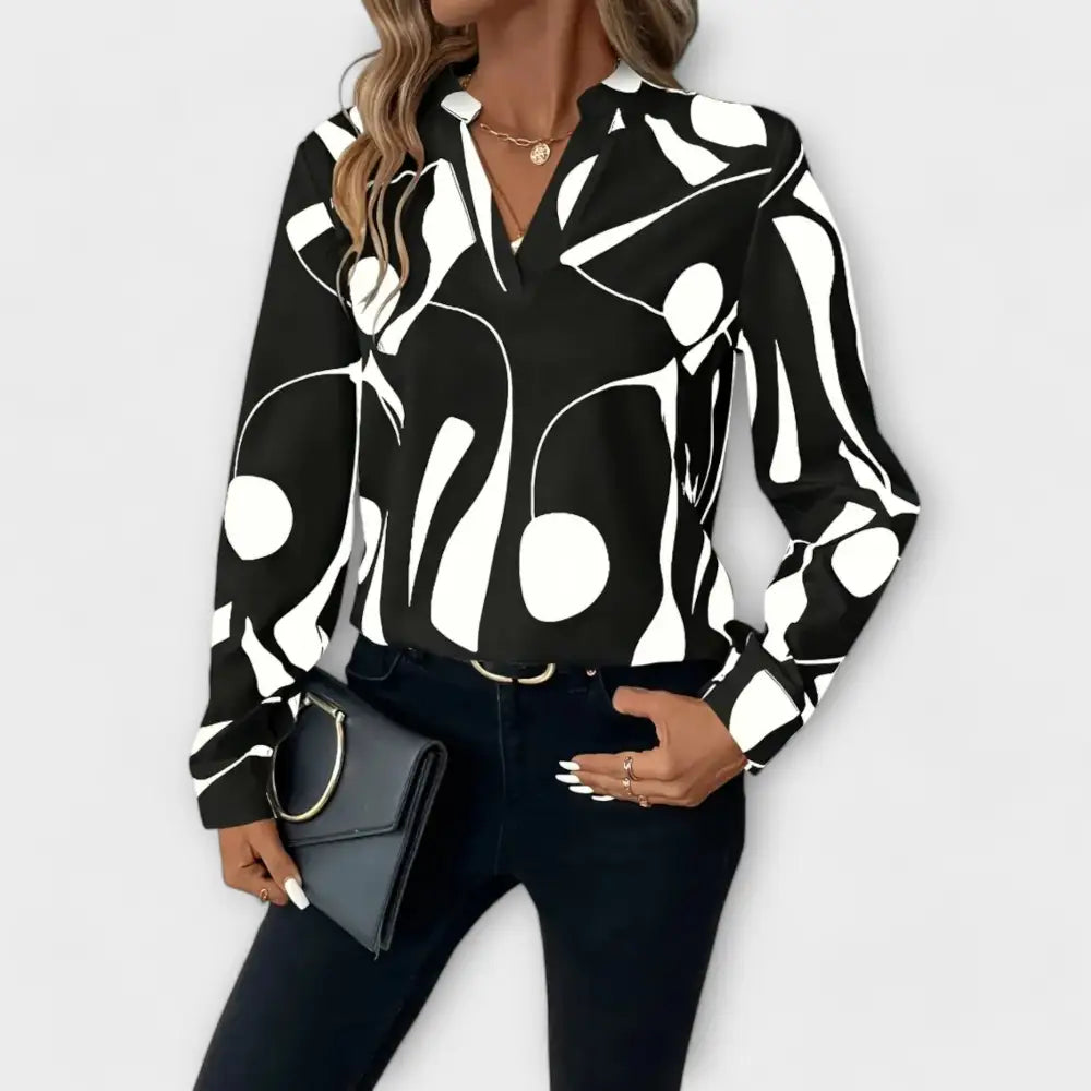 Marina – Blusa Toque Geométrico Sofisticado - Negro / XS - Marina – Blusa Toque Geométrico Sofisticado > Blouses > >