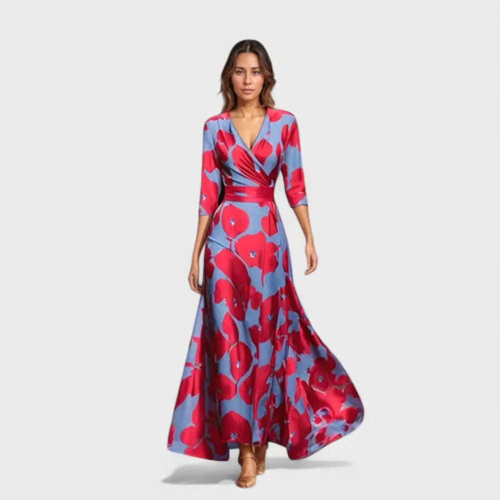Marina – Vestido Elegancia Floral Atemporal - Blanco / Azul oscuro / S - Vestidos