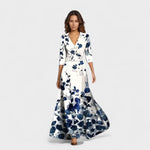Marina – Vestido Elegancia Floral Atemporal - Blanco / Azul / S - Vestidos