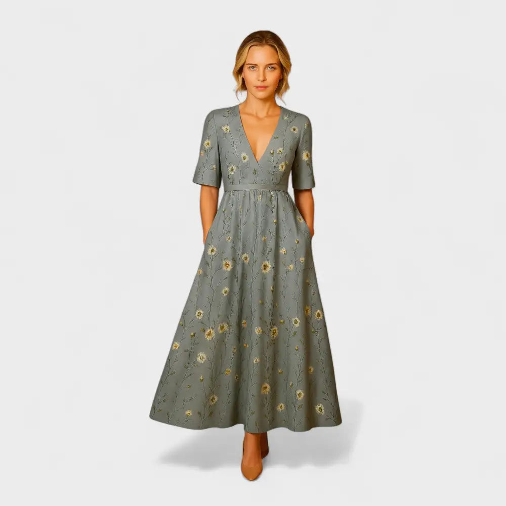 Marina – Vestido Elegancia Floral Atemporal - Gris / S - Vestidos