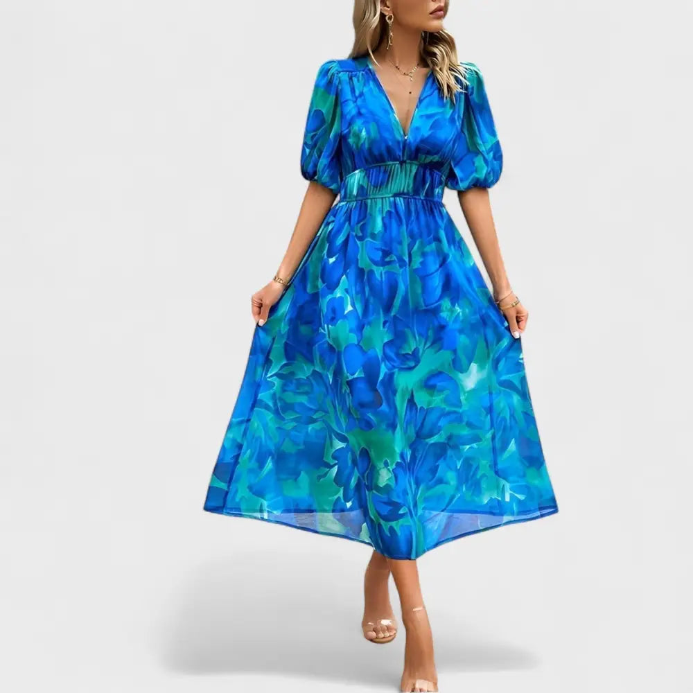 Marina – Vestido Primavera Floral Radiante - Azul / S - Vestidos