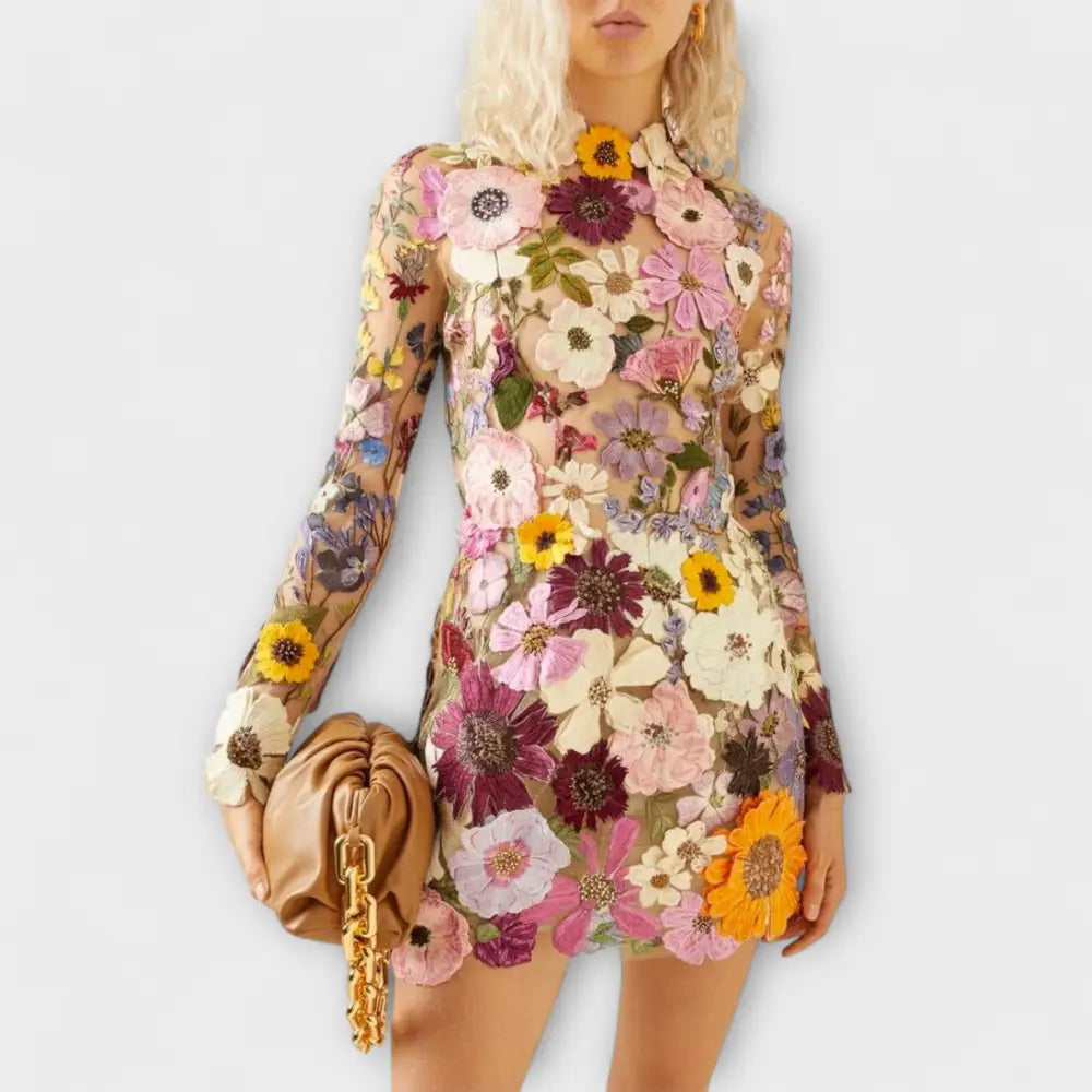 Marisol – Vestido Elegancia Floral Atemporal - Beige / S - Vestidos