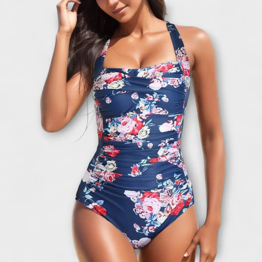 Mireia – Traje de Baño Elegancia Floral - Blau-Rosa / XS