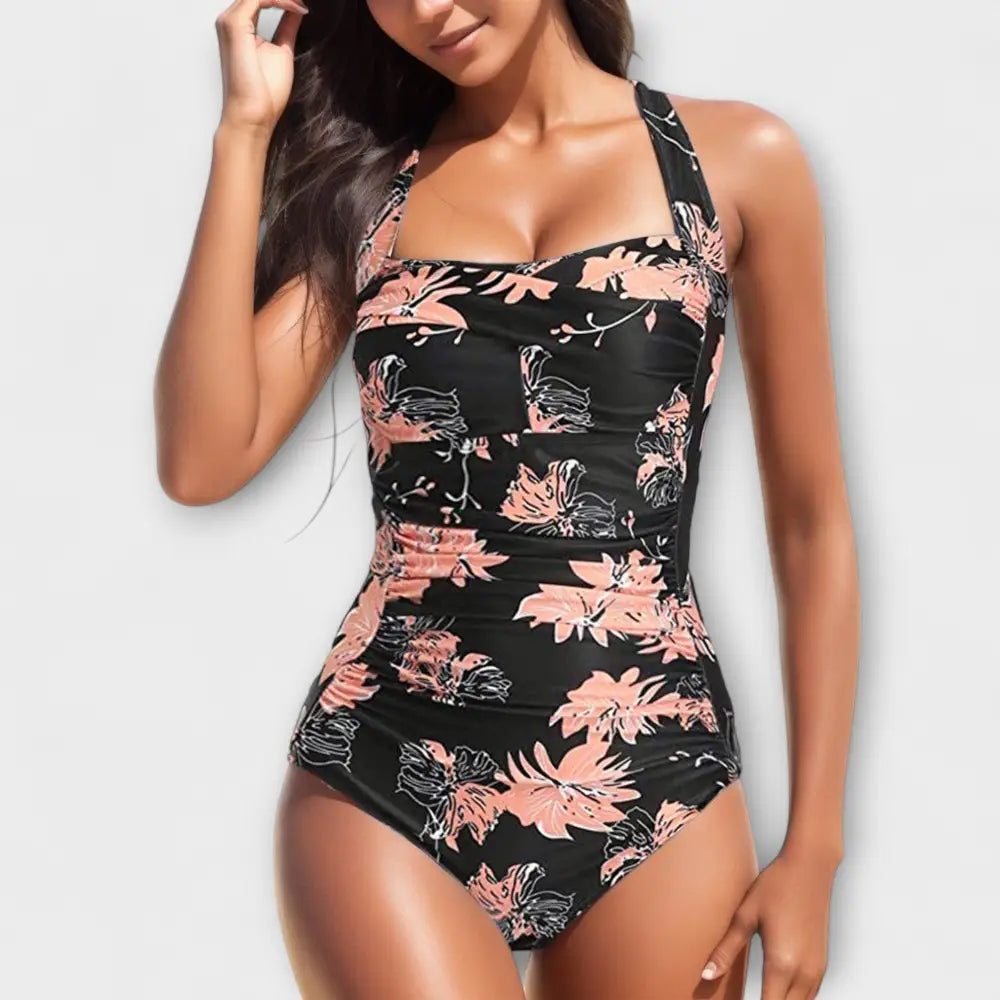 Mireia – Traje de Baño Elegancia Floral - Schwarz-Rosa / XS