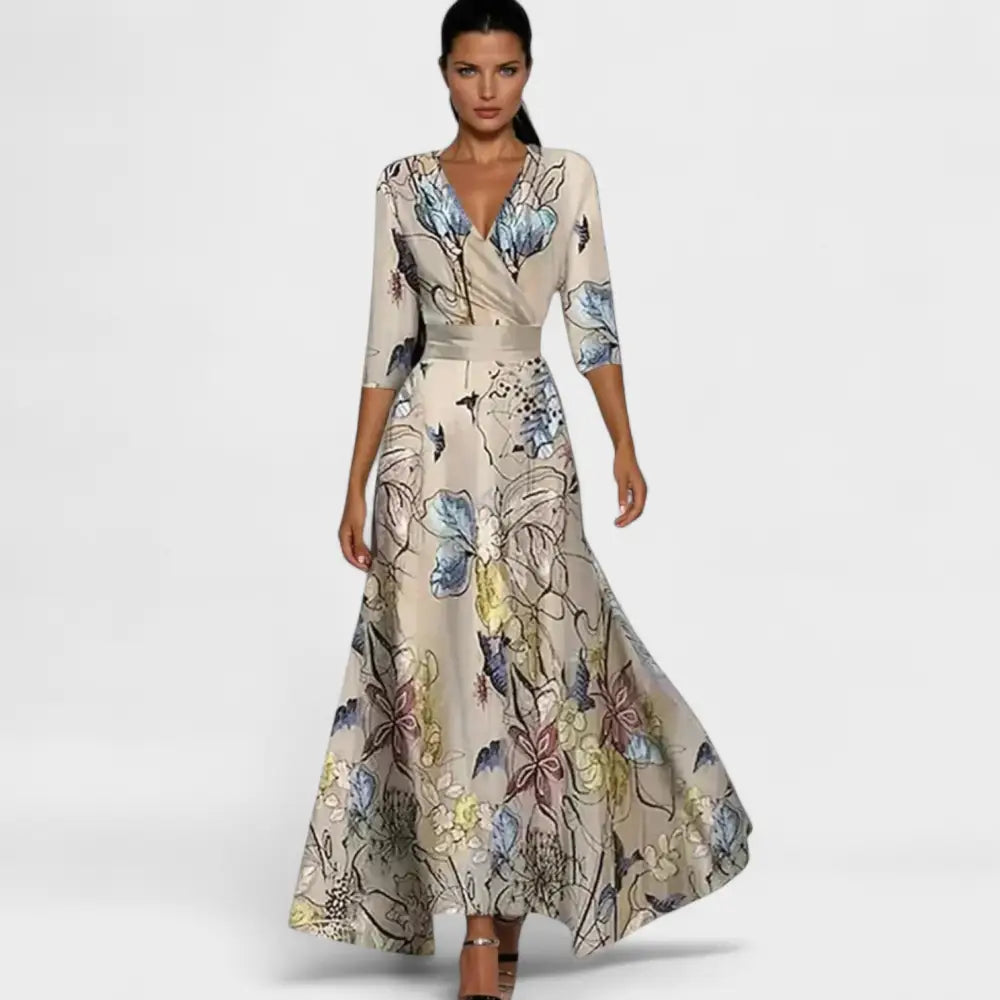 Natalia – Vestido Encanto Floral para Momentos Especiales - Azul claro/Beige / XS - Vestidos
