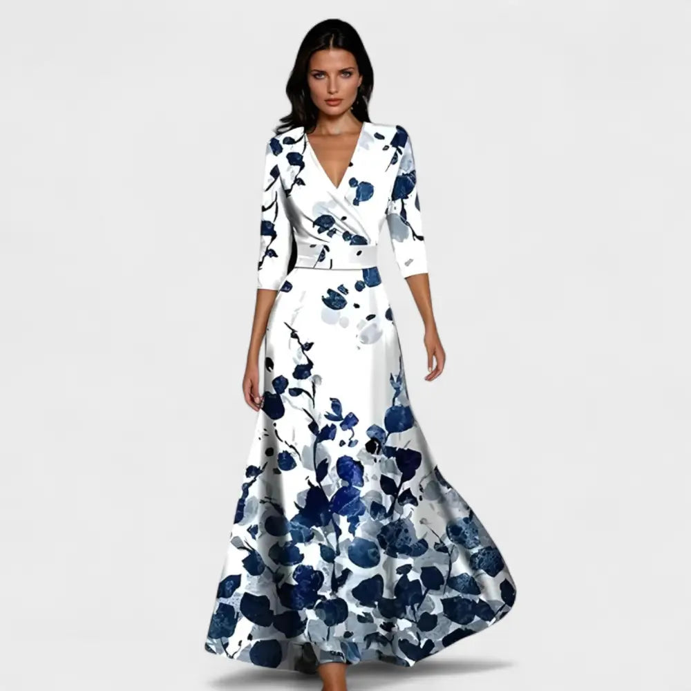 Natalia – Vestido Encanto Floral para Momentos Especiales - Blanco/Azul / XS - Vestidos