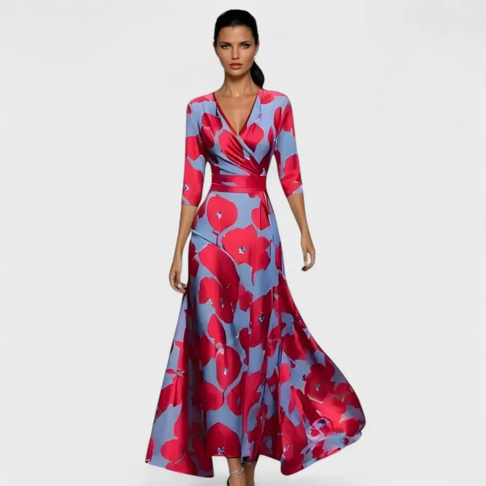 Natalia – Vestido Encanto Floral para Momentos Especiales - Rojo/Azul / XS - Vestidos