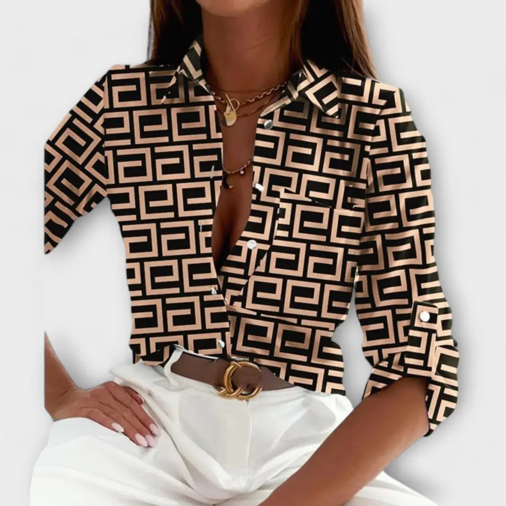 Nuria – Blusa Elegancia Atemporal y Chic - Khaki-Labyrinth / S - Nuria – Blusa Elegancia Atemporal y Chic > Blouses > >