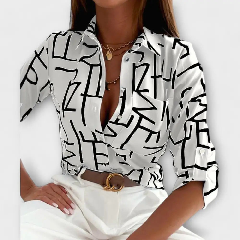 Nuria – Blusa Elegancia Atemporal y Chic - Weißer Schriftzug / S - Nuria – Blusa Elegancia Atemporal y Chic > Blouses >
