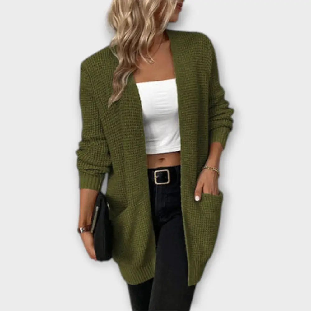 Nuria – Cárdigan Estilo Casual con Toque Sofisticado - Armee grün / S - Suéteres & Cardigans