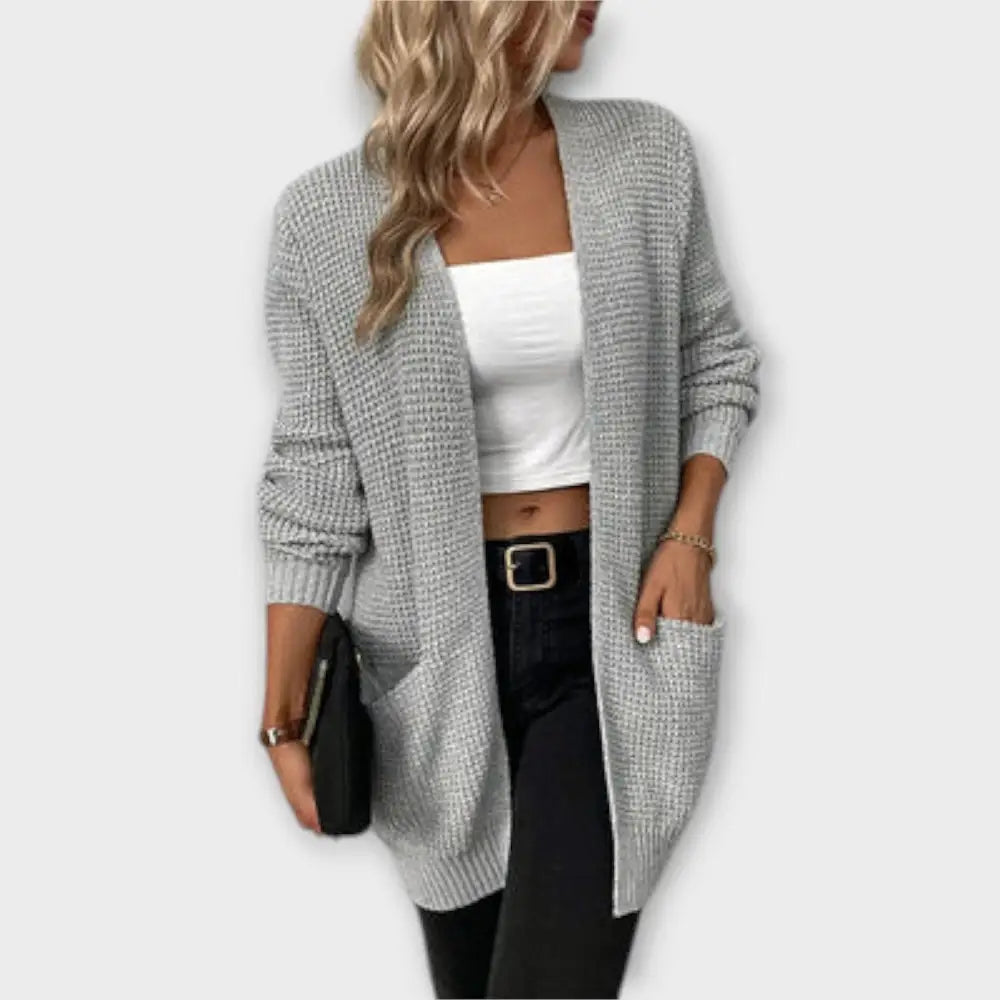 Nuria – Cárdigan Estilo Casual con Toque Sofisticado - Grau / S - Suéteres & Cardigans