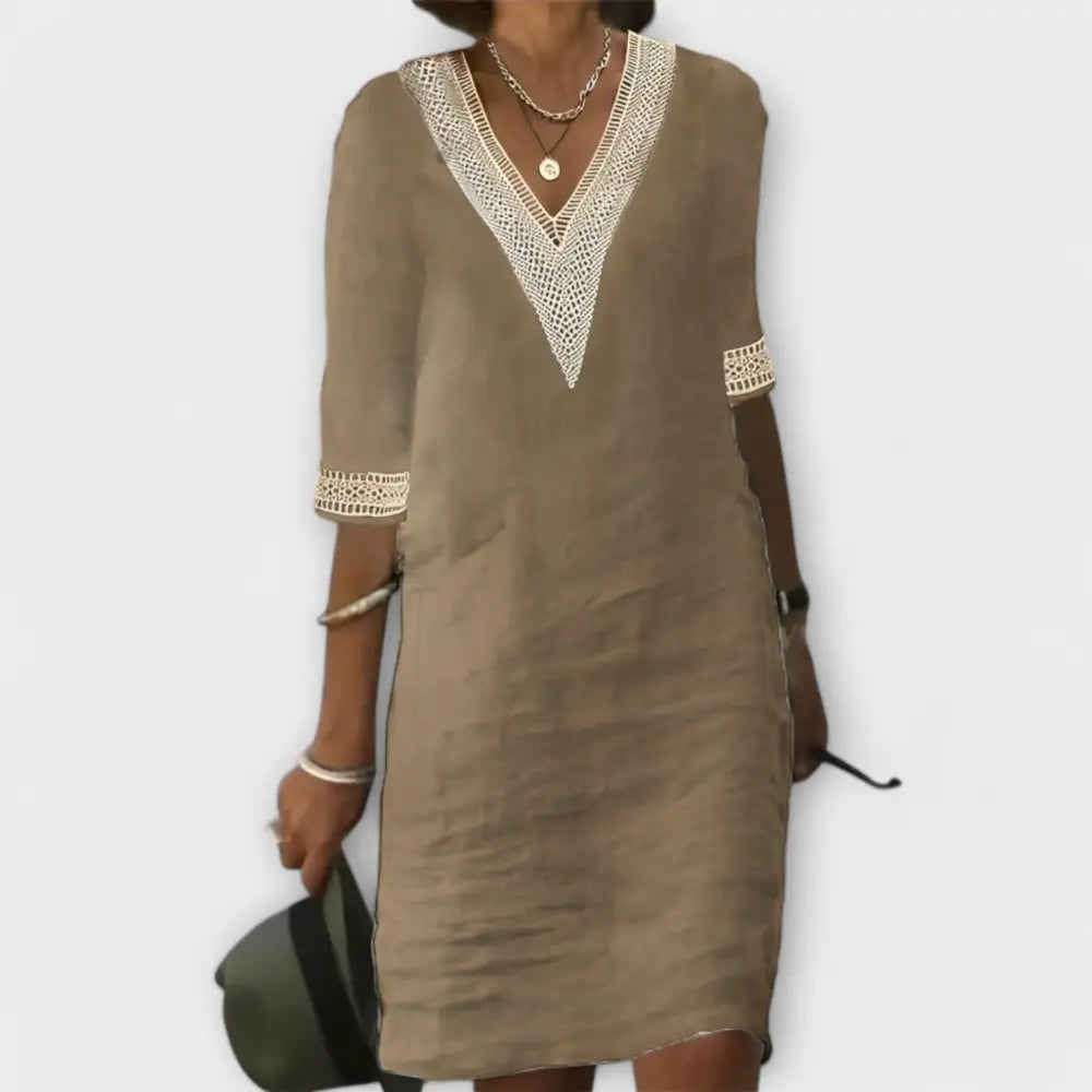 Olivia – Vestido Elegancia Fresca y Confort - Khaki / S - Vestidos