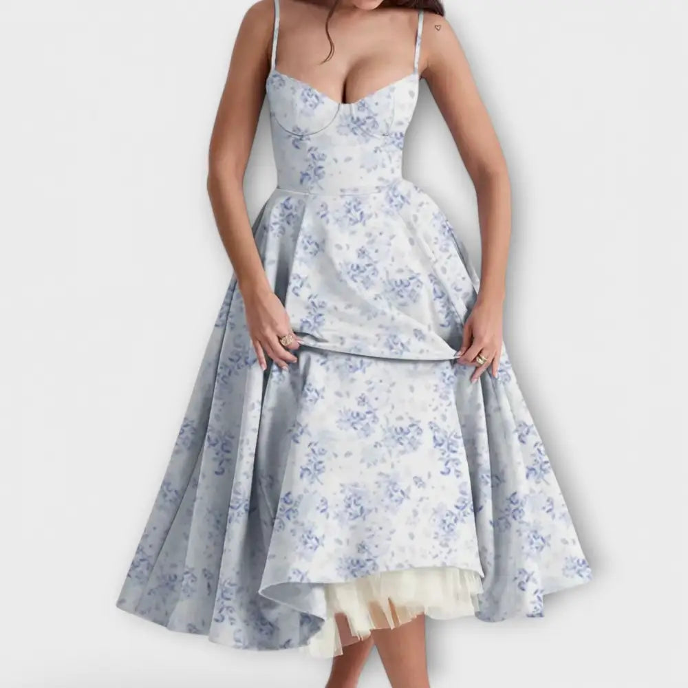 Rocío – Vestido Brillo de Estilo - Blaugeblümt / S - Vestidos