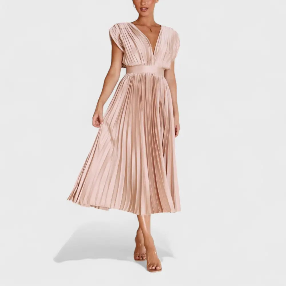 Rocío – Vestido Plisado que Resalta la Belleza Atemporal - Rosa / S - Vestidos