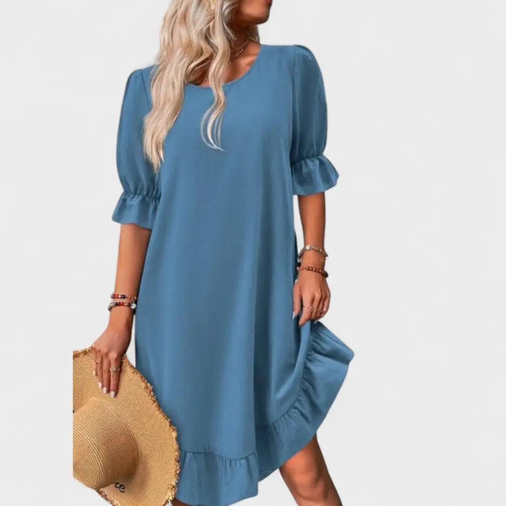 Sofía – Vestido Toque Romántico y Fresco - Azul claro / S - Vestidos