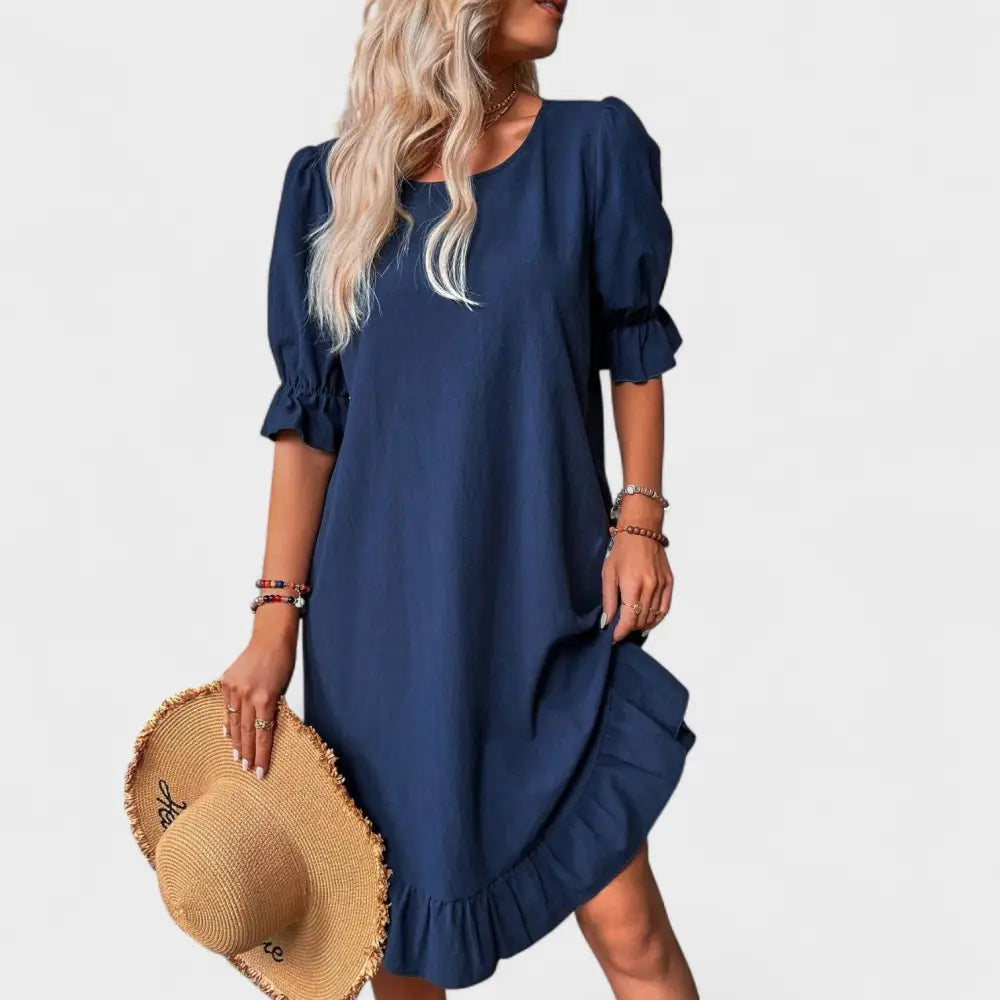 Sofía – Vestido Toque Romántico y Fresco - Azul marino / S - Vestidos