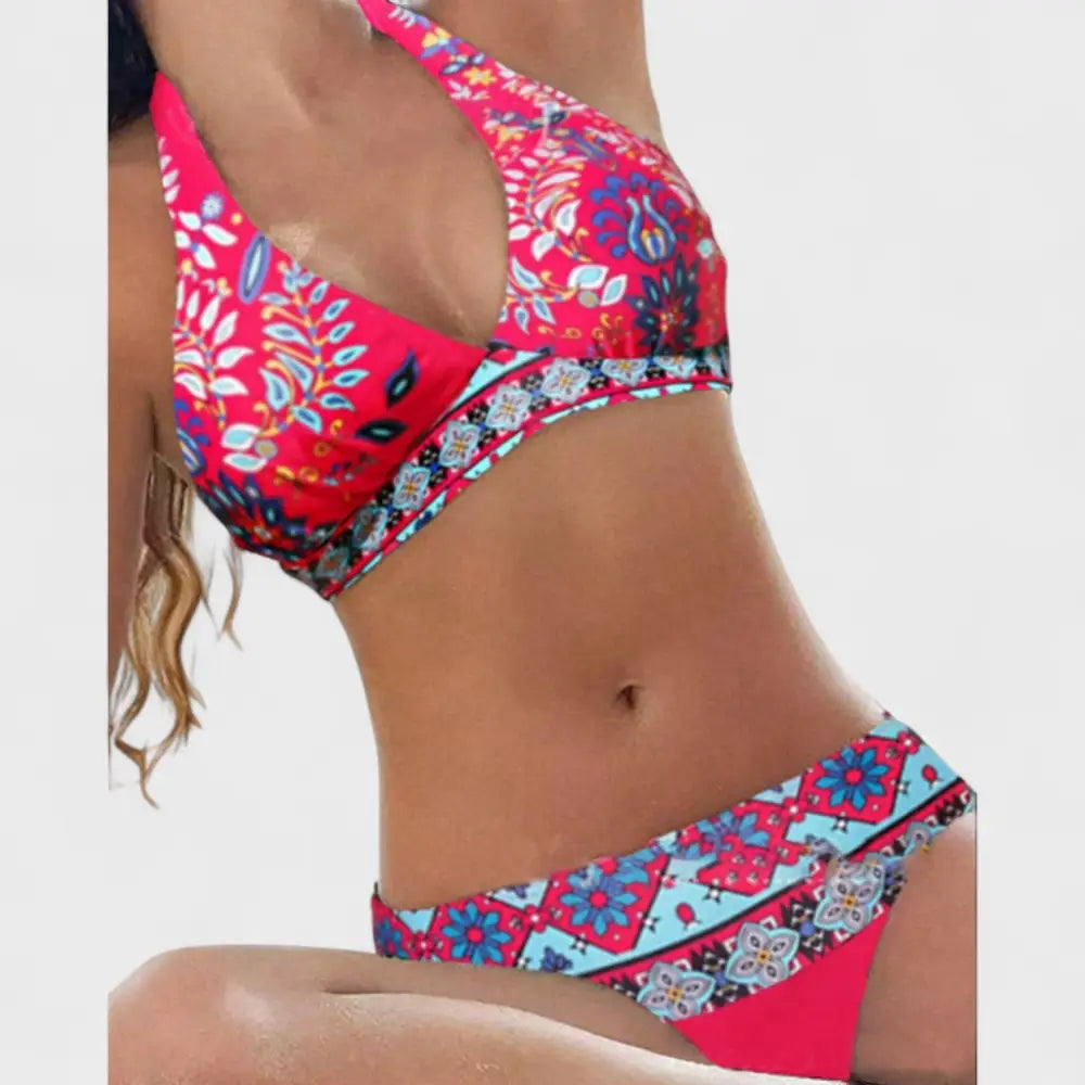 Valentina – Bikini Estilo Floral con Toques Geométricos - Bikini Floral con Toques Geométricos