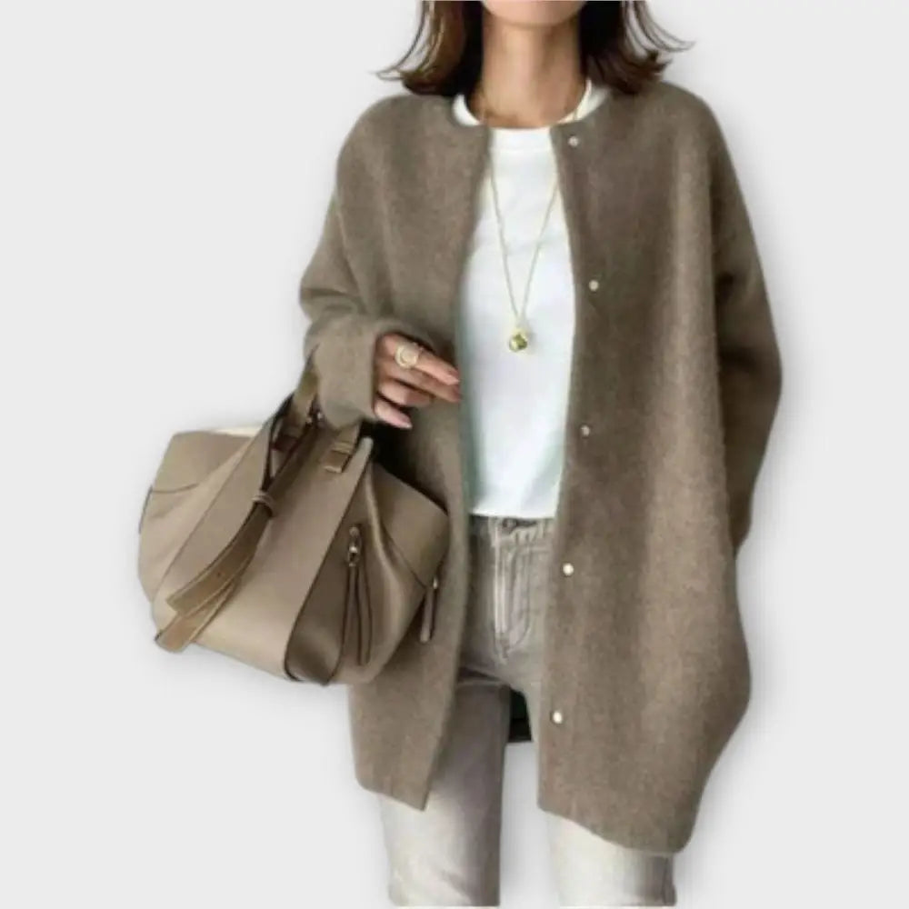Valentina – Cárdigan Chic y Versátil - Braun/grau / S - Suéteres & Cardigans