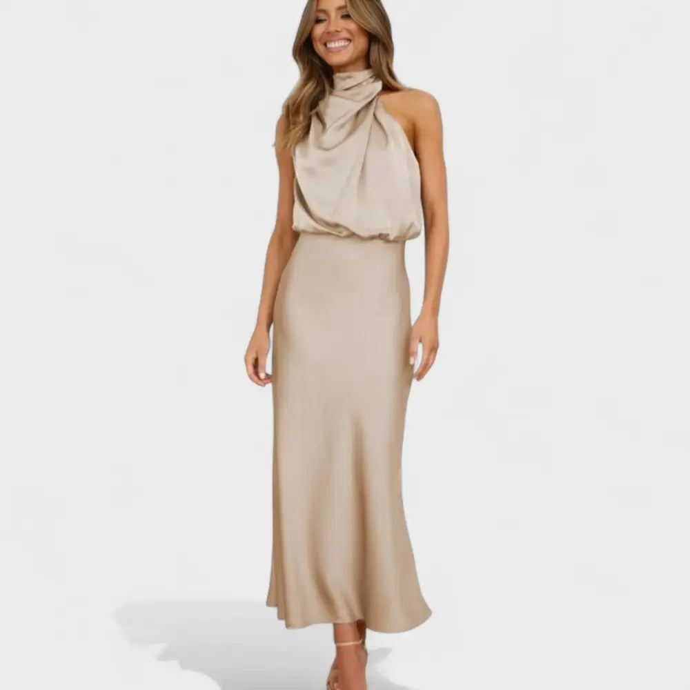 Valentina – Vestido Brillo de Noche Elegante - Beige / S - Vestidos
