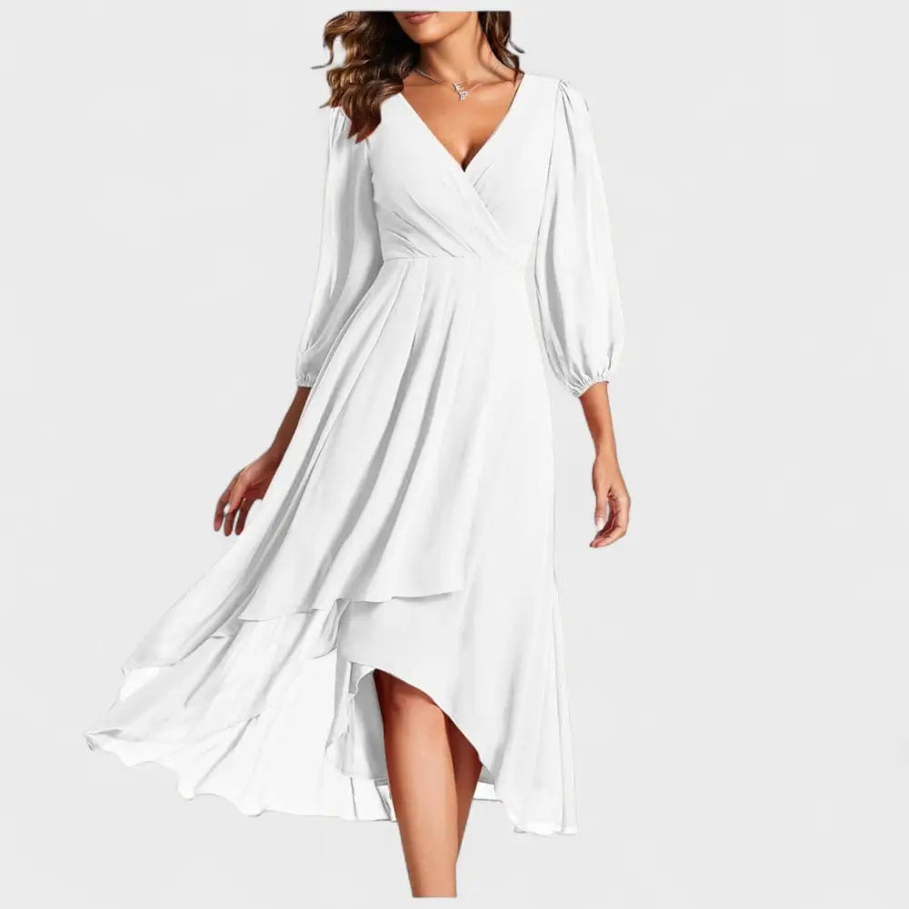 Valentina – Vestido Elegancia Asimétrica con Toque Chic - Blanco / S - Vestidos