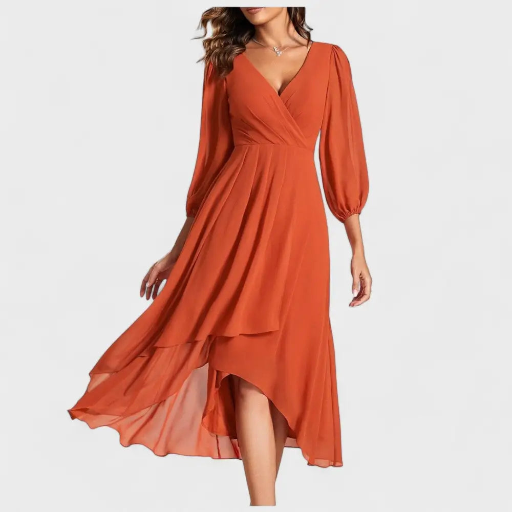 Valentina – Vestido Elegancia Asimétrica con Toque Chic - Naranja / S - Vestidos
