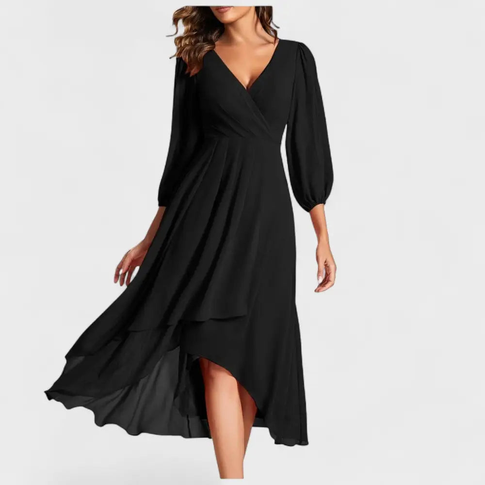 Valentina – Vestido Elegancia Asimétrica con Toque Chic - Negro / S - Vestidos