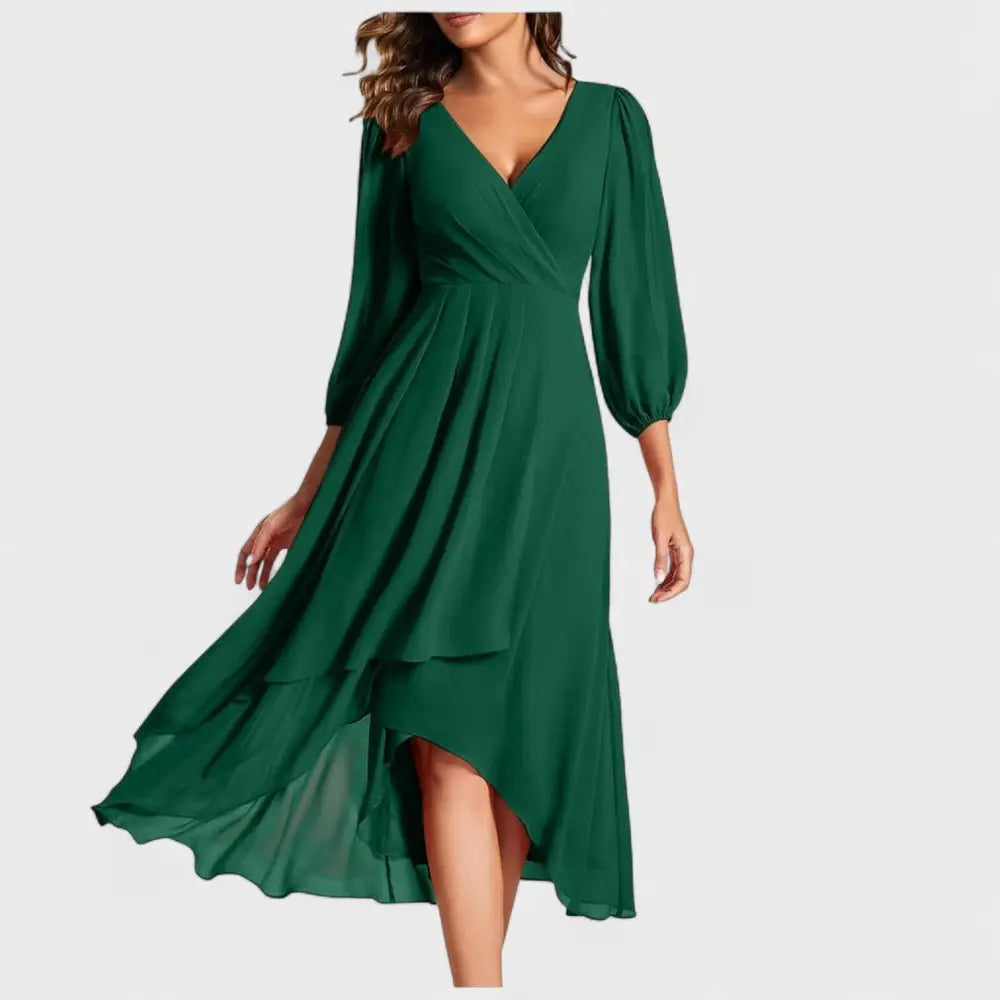 Valentina – Vestido Elegancia Asimétrica con Toque Chic - Verde oscuro / S - Vestidos