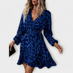 Valentina – Vestido Elegancia de Leopardo con Cinturón Ajustable - Azul / S - Vestidos