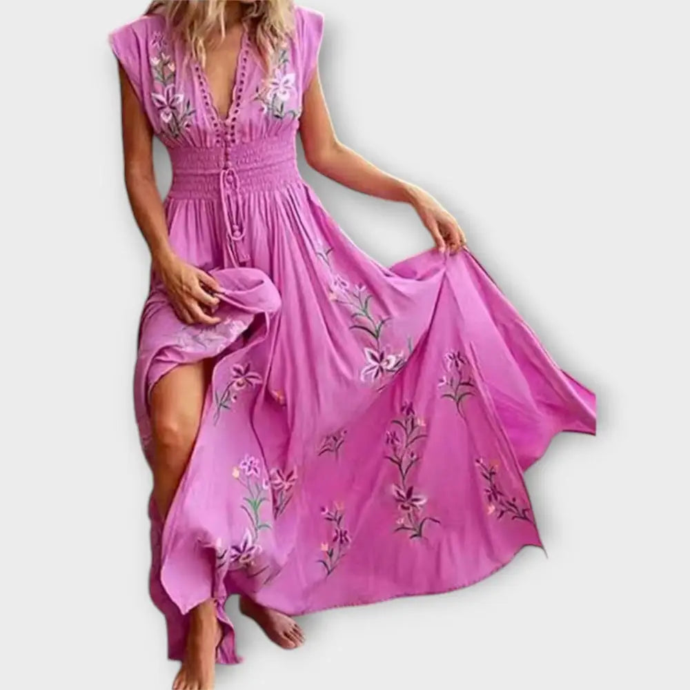 Valentina – Vestido Encanto Bohemio con Bordados Delicados - Rosa / S - Vestidos