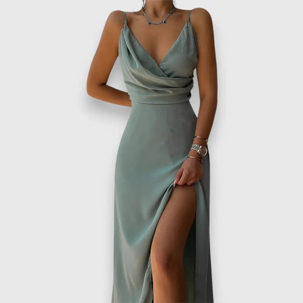Valentina – Vestido Encanto de Satén - Verde Salvia / S - Vestidos